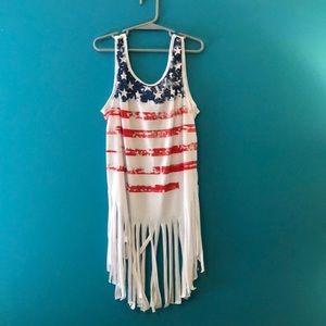 American flag shirt with hola girl bottom.